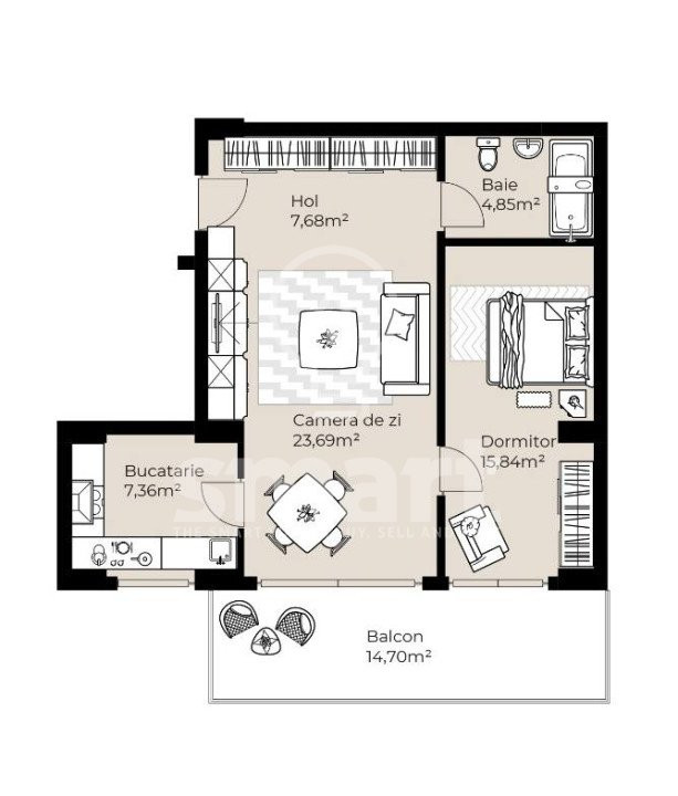 Apartament 1 camera Finisat 39mp parcare inclusa Sopor