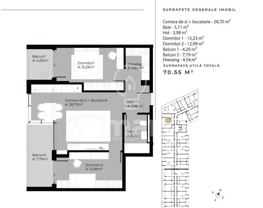 Apartament 3 camere 70mp+ balcoane parcare+tva inclus Sopor