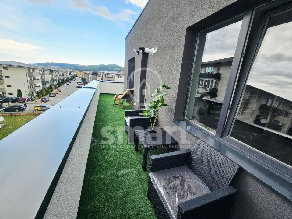 Apartament 2 camere cu terasa 23 mp, ultrafinisat, zona Terra, Floresti 