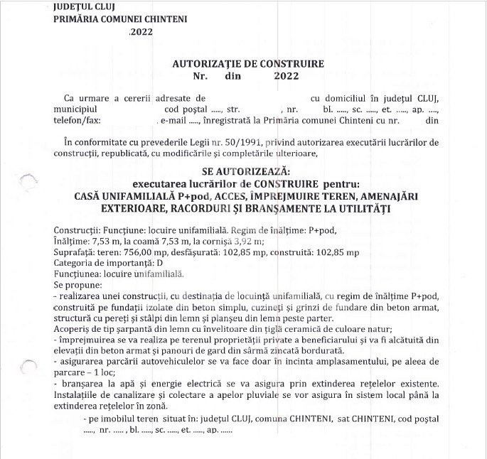 Teren pentru constructie , Chinteni, zona Lacurilor, front la 2 strazi