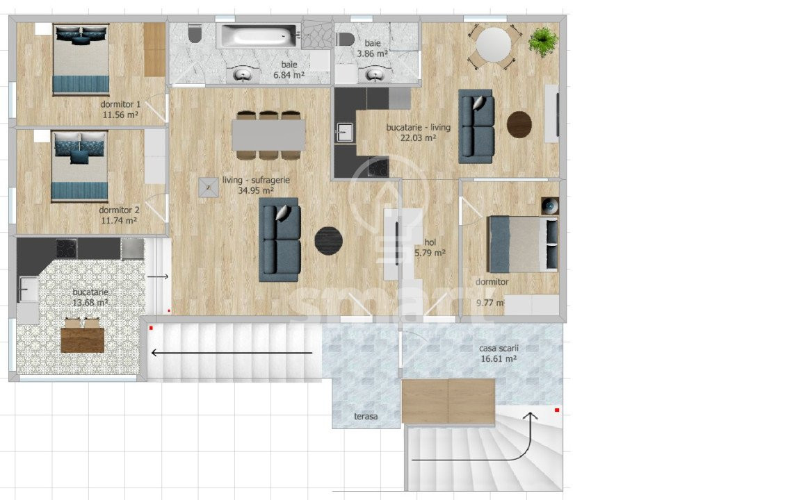 Smart Imobiliare EXCLUSIV Două apartamente în același imobil – 125 mp total – 