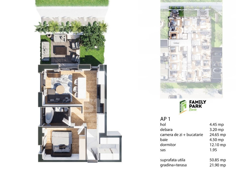 Apartament 2 camere cu gradina BLOC NOU Baciu Cluj