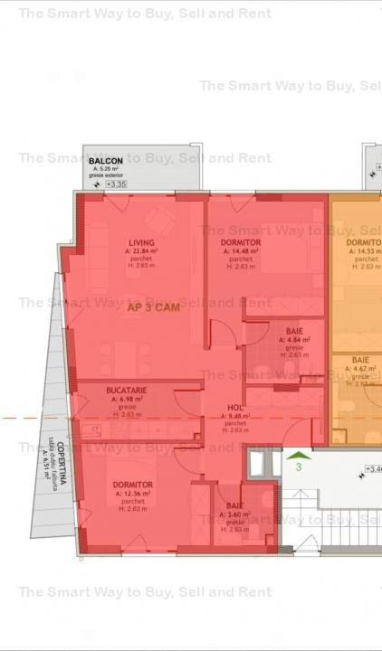 Apartament 3 camere NOU cu CF 75mp+balcoane Borhanci 